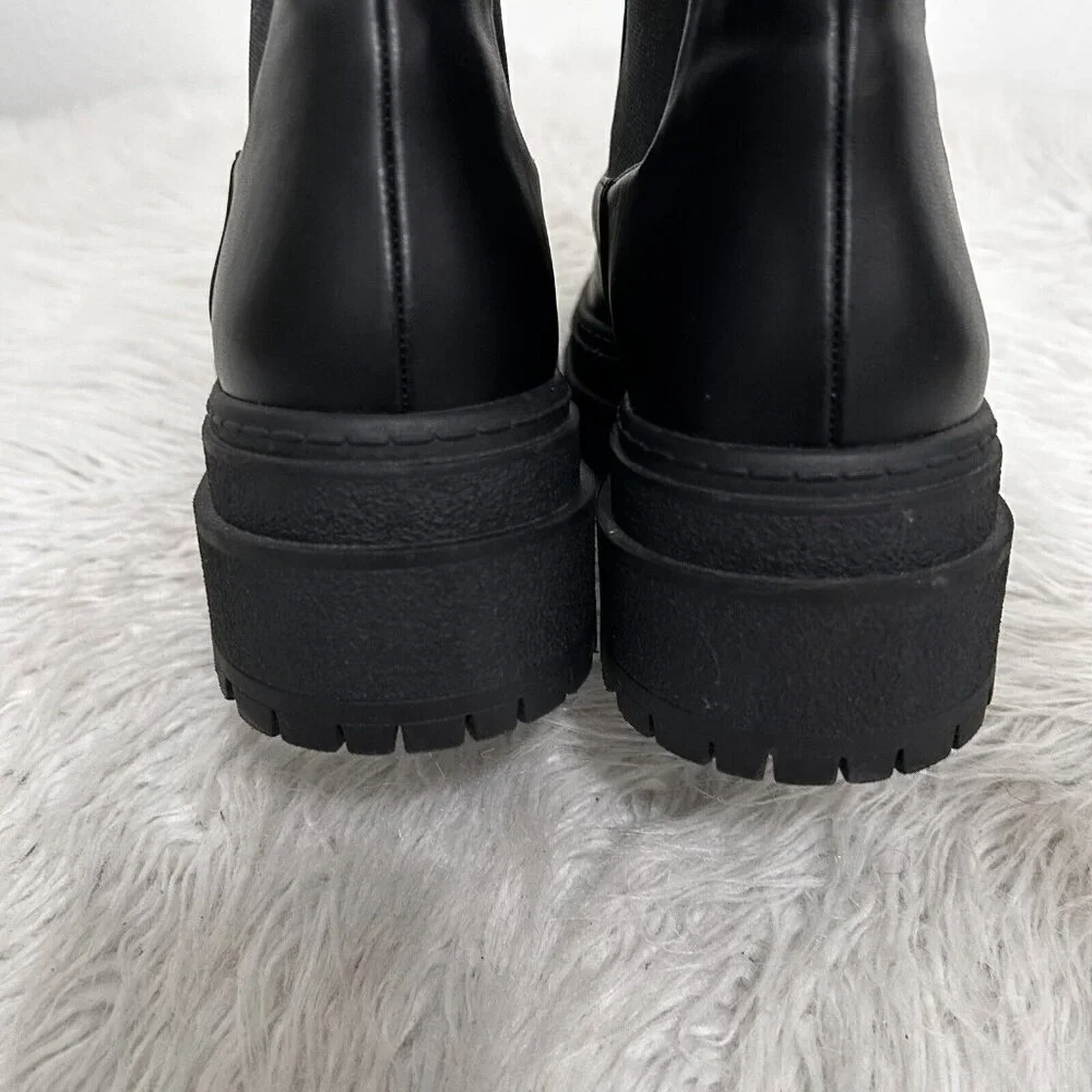 Good American Shoes Womens Size 9 Platform Combat Boots Black Leather GA036V-X‎